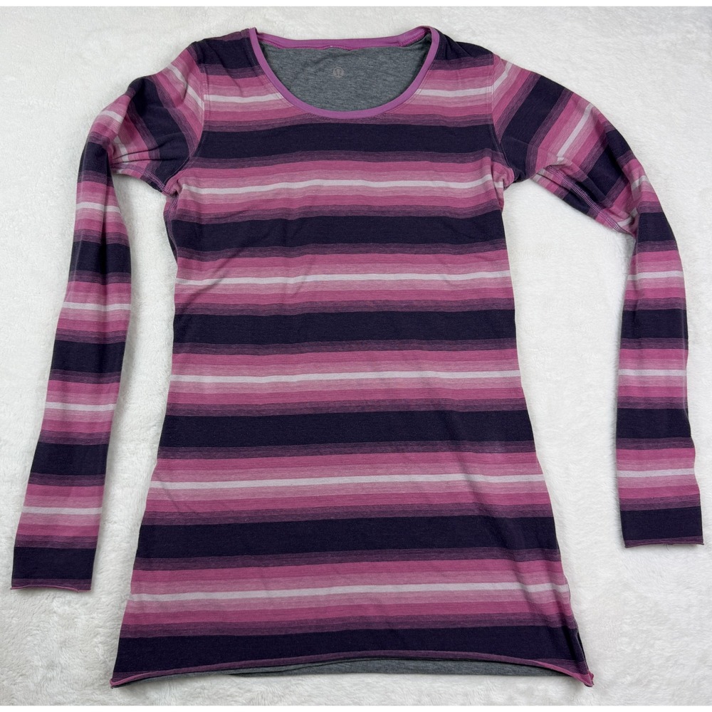 Lululemon Pink Purple Striped Thumbhole Long Sleeve Top Estimated Small